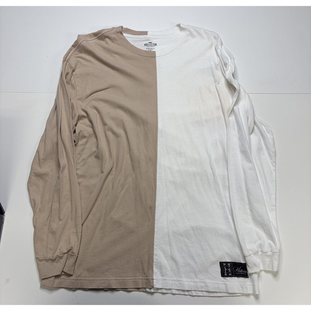 Hollister half white half tan Long Sleeved T-shirt Men's L.